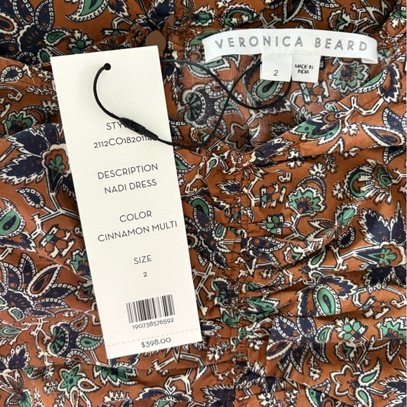 Veronica Beard Ruched Floral Mini Nadi Dress SIZE 2 Cotton Cinnamon Multi NWT - Picture 9 of 10